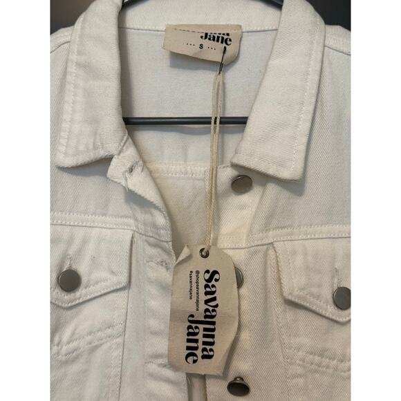 Savanna Jane white puff shoulder 3/4 sleeve denim jacket  small NWT - Picture 3 of 10